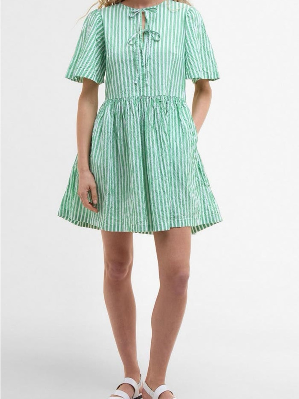 Barbour Green and White Striped Mini Dress - Picture 2 of 3
